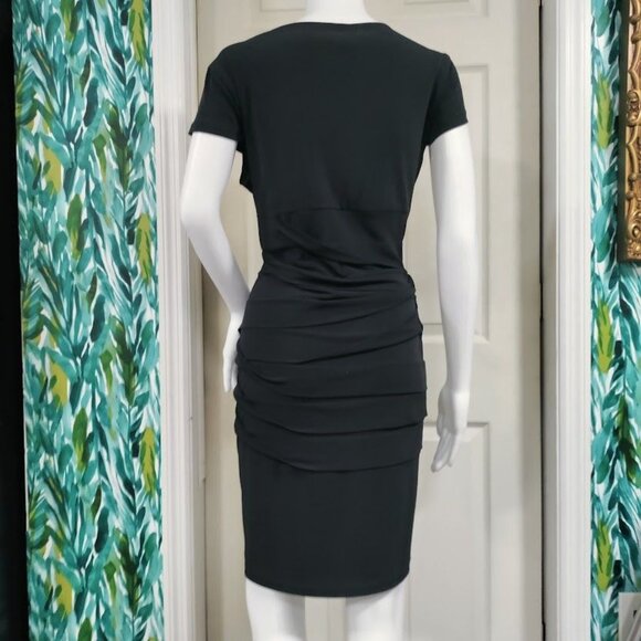 Carole Little Black Mother of The Bride Bodycon Tiered Square Neck Dress Size 14 - Picture 4 of 11